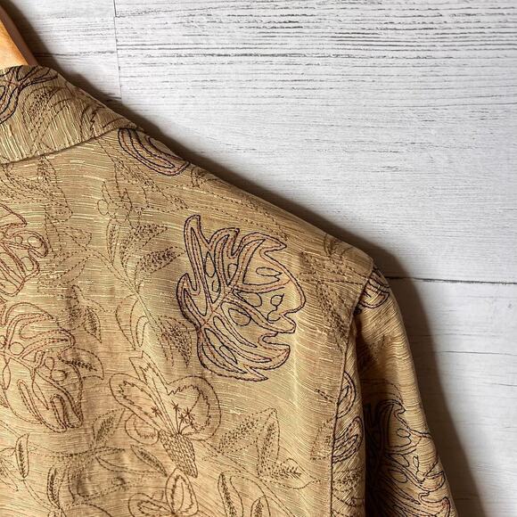 Vintage Chicos Jacket Womens Size 1/Medium Silk & Linen Blend Embroidered Palm - Picture 13 of 16